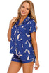 Fashorio Printed Button Up Short Sleeve Top and Shorts Lounge Set