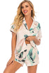 Fashorio Printed Button Up Short Sleeve Top and Shorts Lounge Set