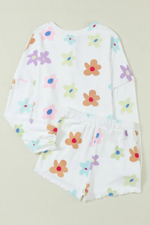 Fashorio Printed Quarter Button Top and Drawstring Shorts Lounge Set