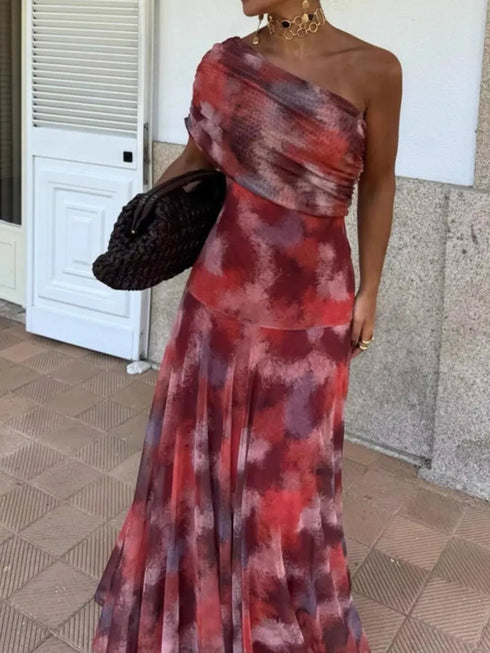 Fashorio Printed Short Sleeve Maxi Dress