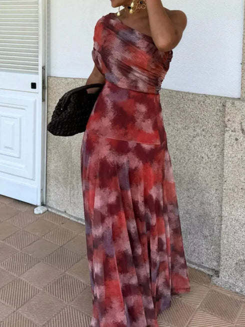 Fashorio Printed Short Sleeve Maxi Dress
