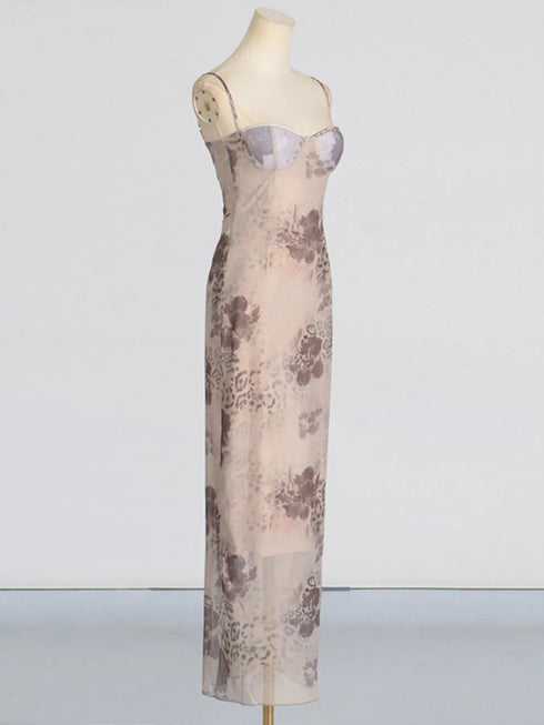 Fashorio Printed Sweetheart Neck Bodycon Maxi Dress