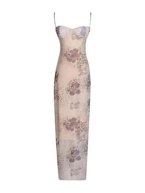 Fashorio Printed Sweetheart Neck Bodycon Maxi Dress