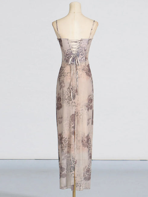 Fashorio Printed Sweetheart Neck Bodycon Maxi Dress
