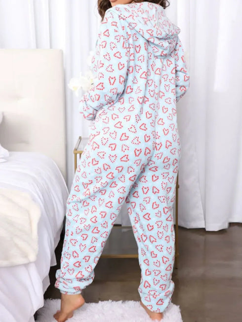 Fashorio Printed Zip Up Long Sleeve Hooded Lounge Jumpsuit