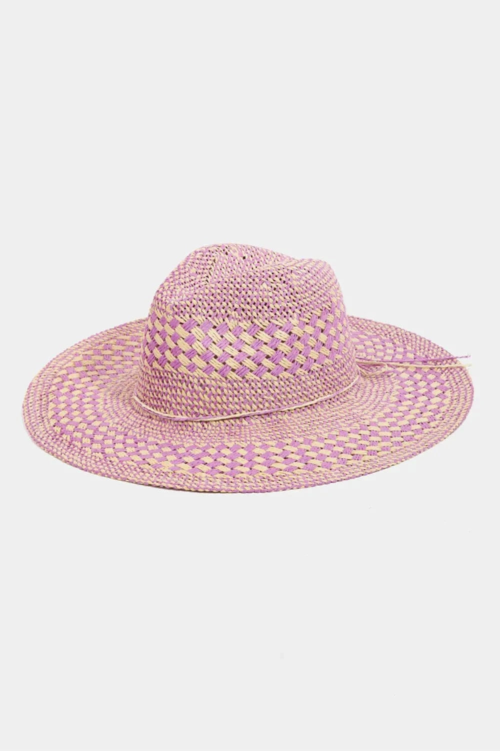 Fame Checkered Straw Weave Sun Hat PU One Size - Fashorio