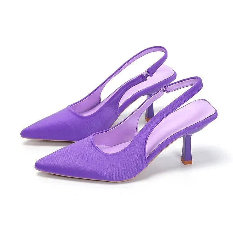 Point Toe Kitten Heel Slingback Pumps Purple - Fashorio