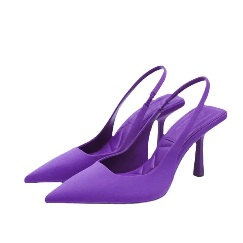 Point Toe Slingback Pumps Purple - Fashorio