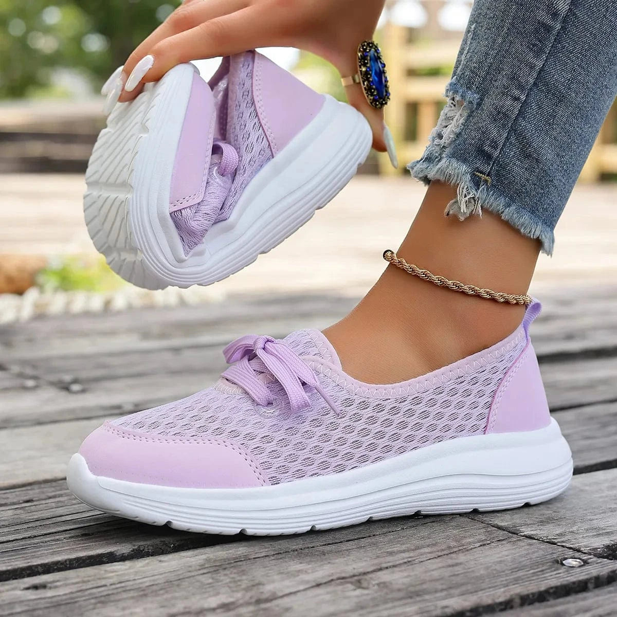 Breathable Mesh Sneakers Purple - Fashorio