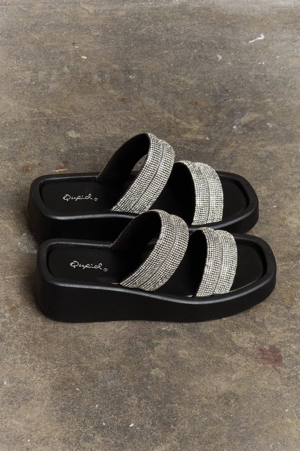 Qupid Bright Mind Platform Wedge Rhinestone Sandal - Fashorio