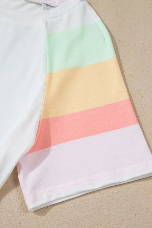 Fashorio Rainbow Striped Round Neck T Shirt and Shorts Lounge Set