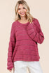Mittoshop Openwork Round Neck Drop Shoulder Sweater RASPBERRY - Fashorio
