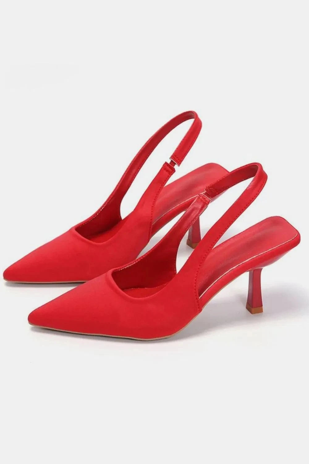 PU Leather Point Toe Pumps Red - Fashorio