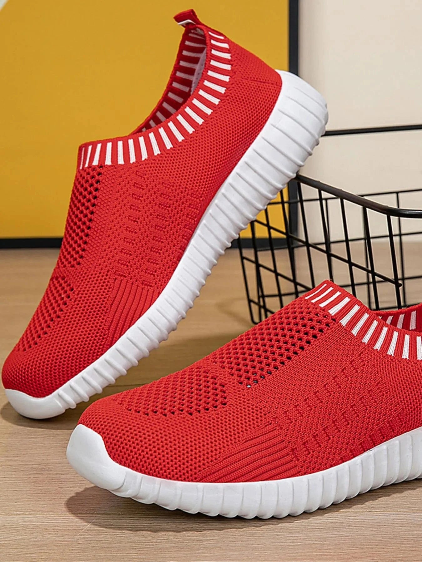 Breathable Knit Slip-On Athletic Red - Fashorio
