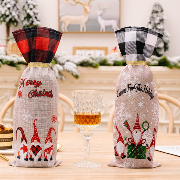 2-Piece Christmas Plaid Wine Bottle Covers Red Black One Size - Fashorio