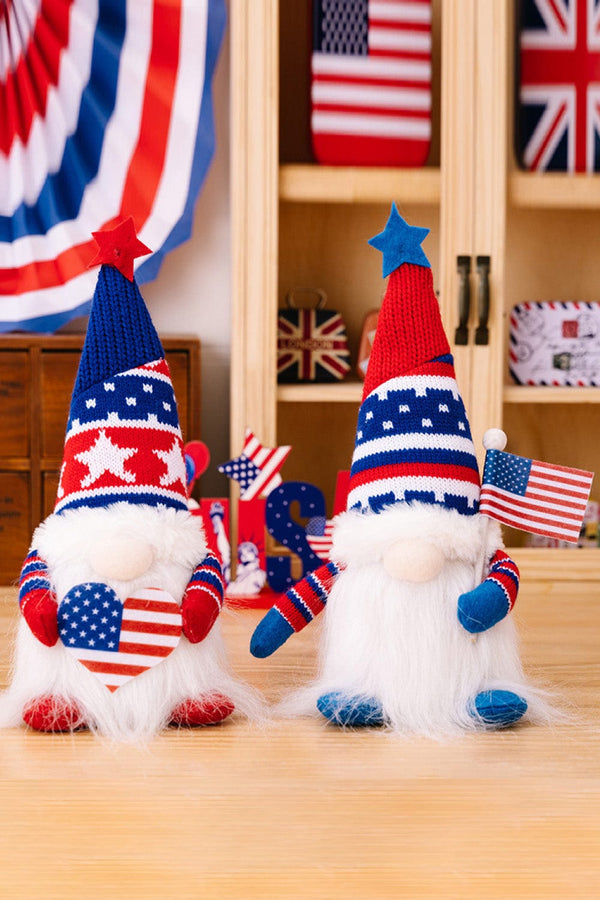 2-Piece Independence Day Knit Decor Gnomes Red Blue One Size - Fashorio