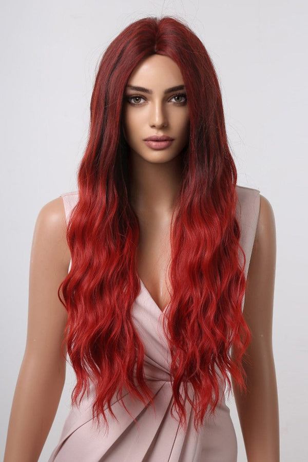 13*1" Full-Machine Wigs Synthetic Long Wave 27" Red Ombre One Size - Fashorio