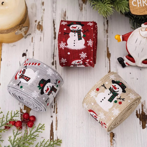 Christmas Snowman Decorative Ribbon Red One Size - Fashorio