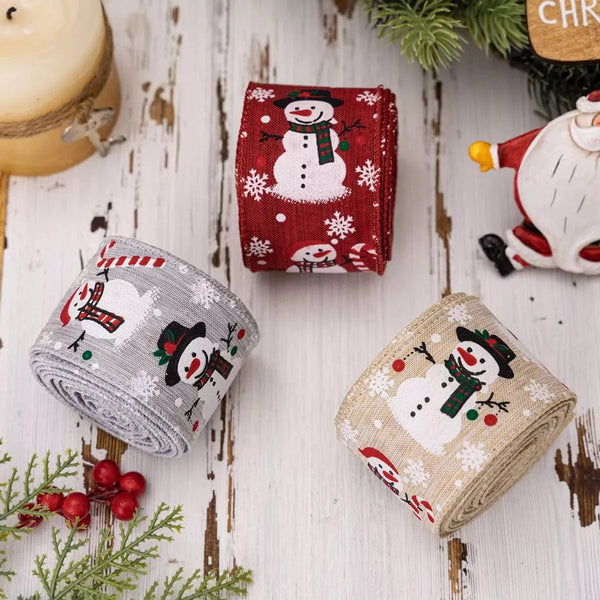 Christmas Snowman Decorative Ribbon Red One Size - Fashorio