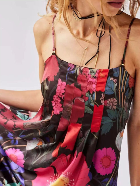 Fashorio Red / S Floral Print Sleeveless Maxi Dress