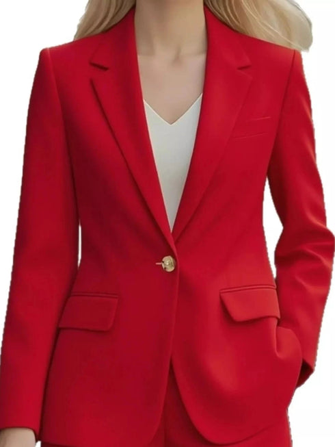 Lapel Collar One Button Blazer Red - Fashorio