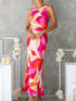 Fashorio Red / S Printed Backless Sleeveless Maxi Dress