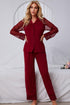Fashorio Red / S Spliced Lace Lapel Collar Pajama Set