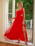 Fashorio Red / XS Cutout Slit Single Shoulder Maxi Dress