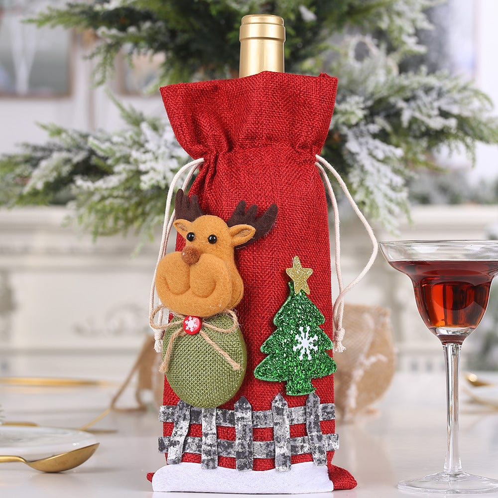 Assorted 2-Piece Christmas Doll Wine Bottle Covers Reindeer One Size - Fashorio