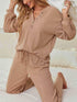 Fashorio Ribbed Knit Top and Pants Lounge Set with Button Detail