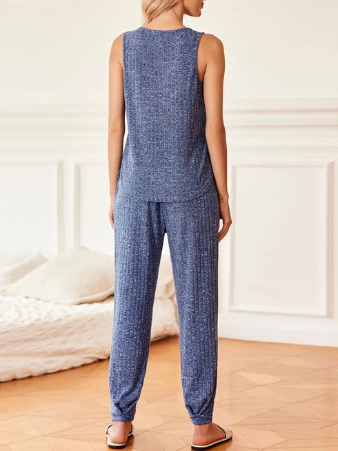 Fashorio Ribbed Knit V-Neck Tank and Pants Lounge Set