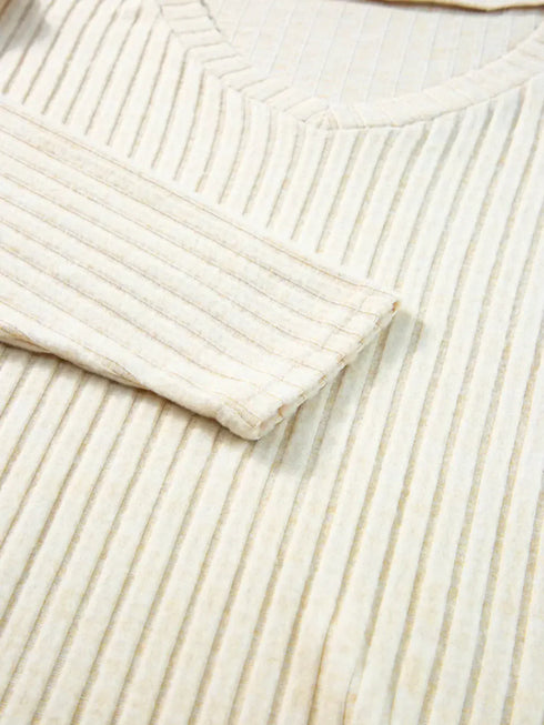 Fashorio Ribbed Knit V-Neck Top and Pants Lounge Set