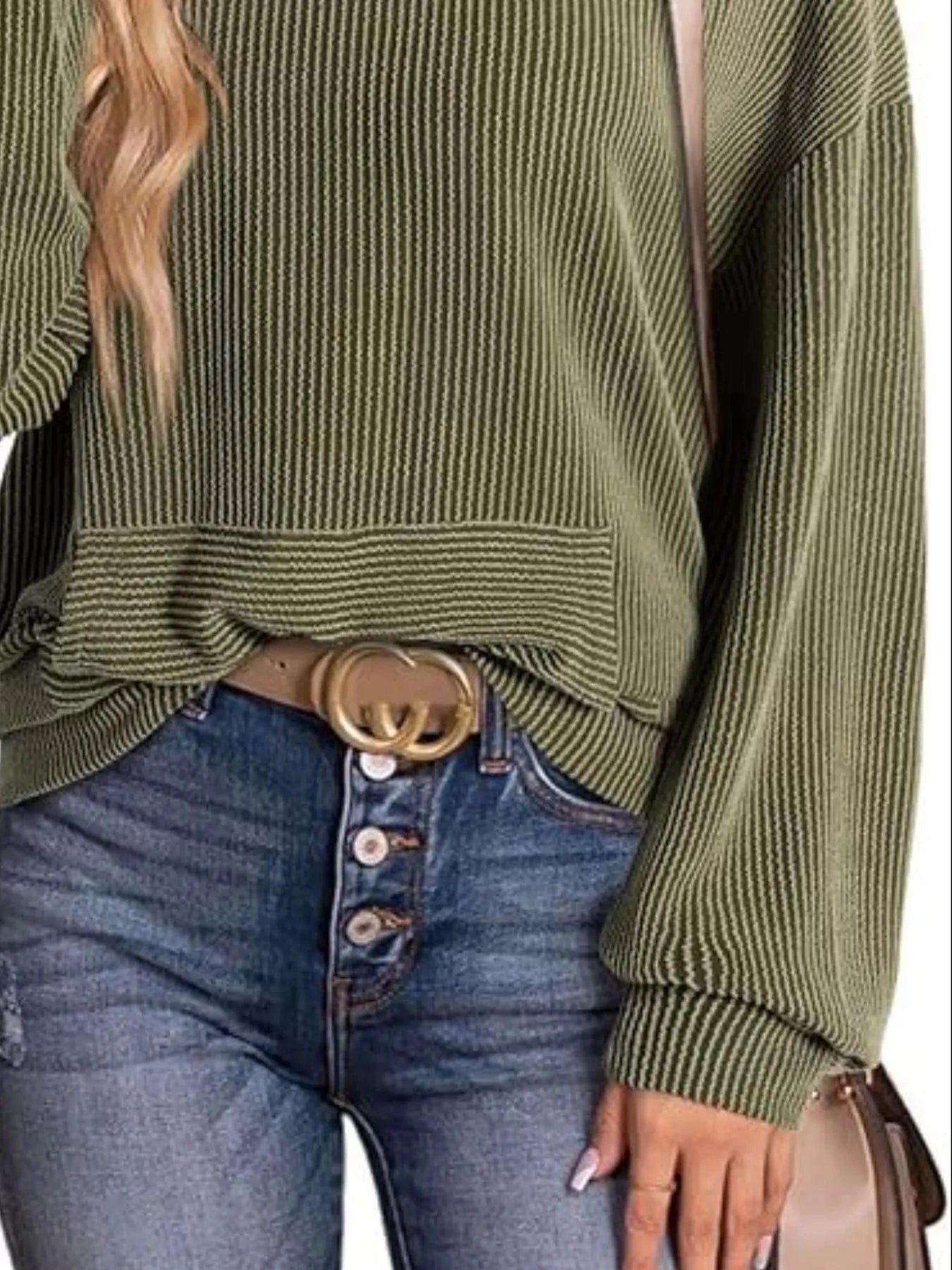 Ribbed Oversized Hoodie Sweatshirt with Pocket - Fashorio
