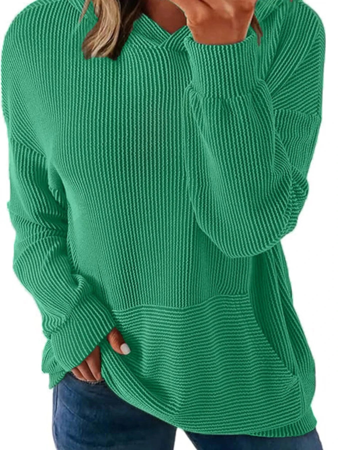 Ribbed Oversized Hoodie Sweatshirt with Pocket - Fashorio