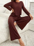 Fashorio Ribbed Round Neck Long Sleeve Top and Pants Lounge Set
