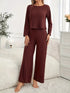 Fashorio Ribbed Round Neck Long Sleeve Top and Pants Lounge Set