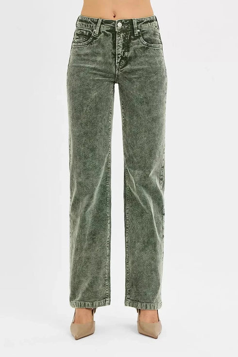RISEN Tummy Control Mid Rise Straight Leg Corduroy Pants - Fashorio