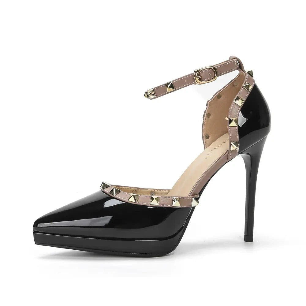 Rivet Decor Ankle Strap Stiletto Pumps - Fashorio