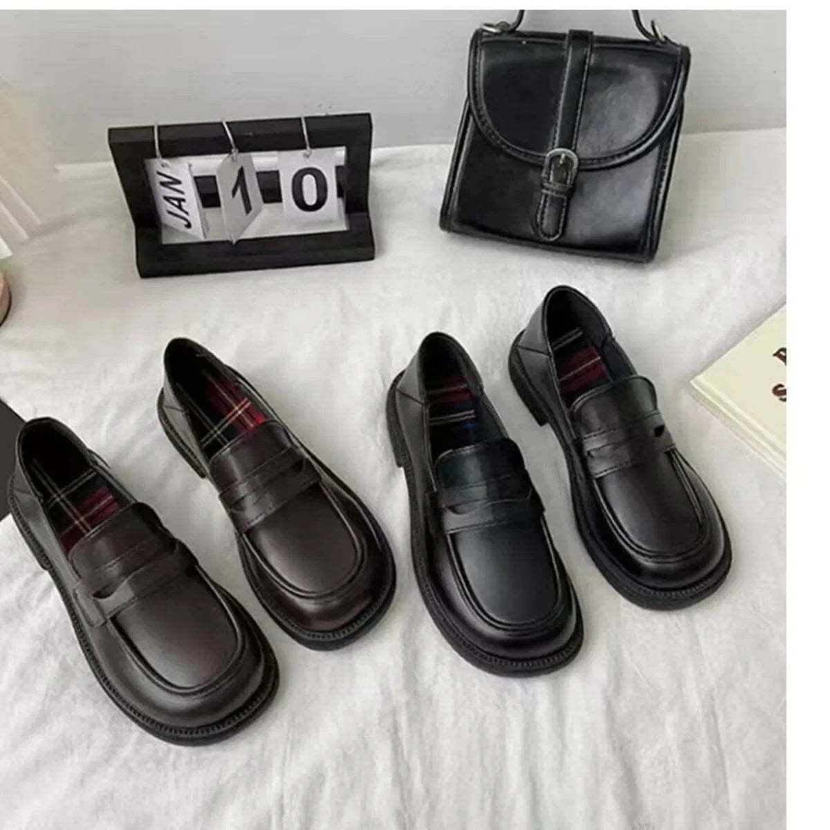 Round Toe Leather Loafers - Fashorio