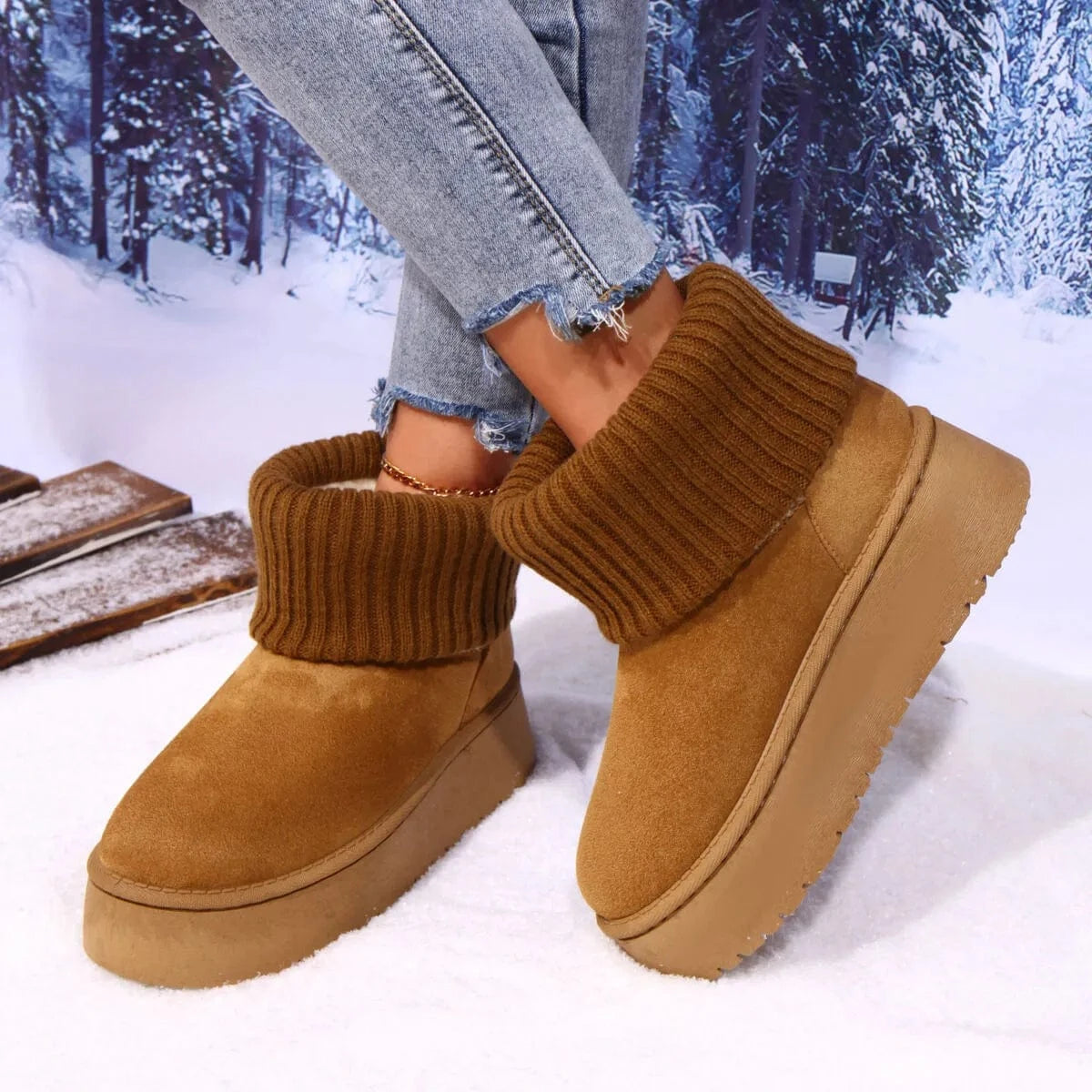 Round Toe Platform Boots - Fashorio