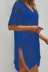 Fashorio Royal Blue / One Size Openwork V-Neck Short Sleeve Cover Up