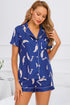 Fashorio Royal Blue / S Printed Button Up Short Sleeve Top and Shorts Lounge Set