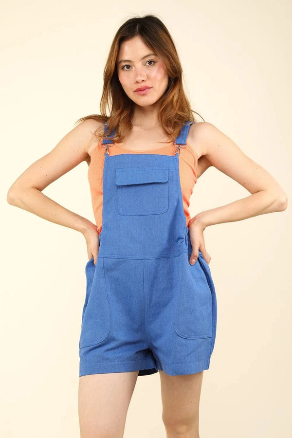 VERY J Adjustable Suspender Overalls with Pockets Royal Blue - Fashorio