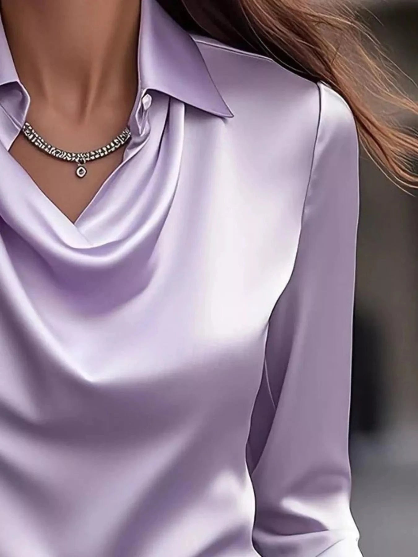 Ruched Long Sleeve Drape Collar Blouse - Fashorio