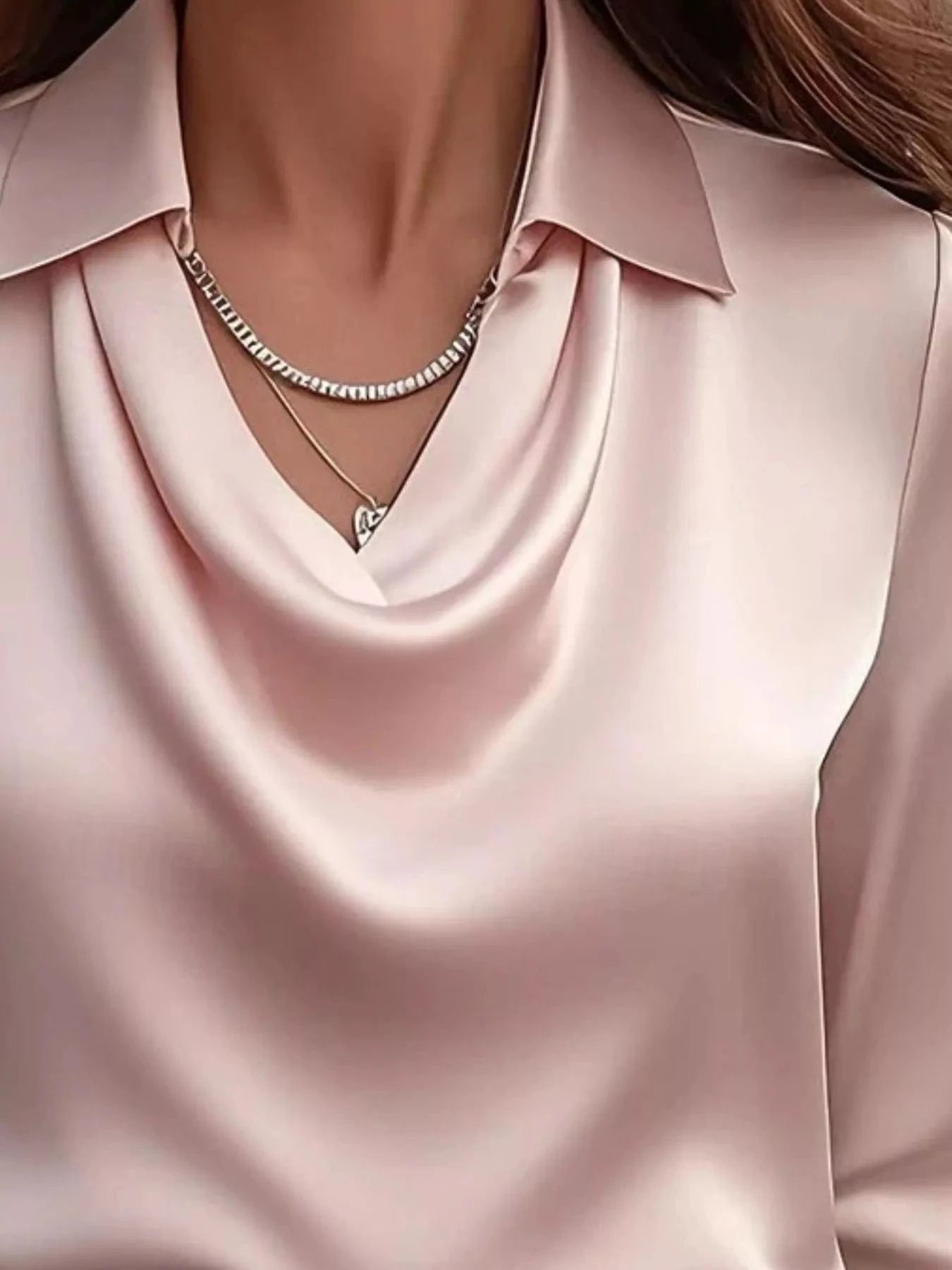 Ruched Long Sleeve Drape Collar Blouse - Fashorio