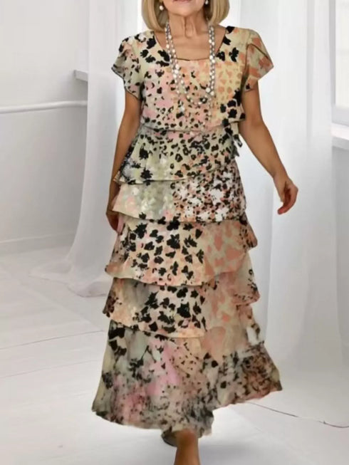 Fashorio Ruffle Layered Printed Maxi Dress