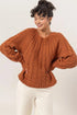 HYFVE Cable-Knit Round Neck Raglan Sleeve Sweater Rust - Fashorio