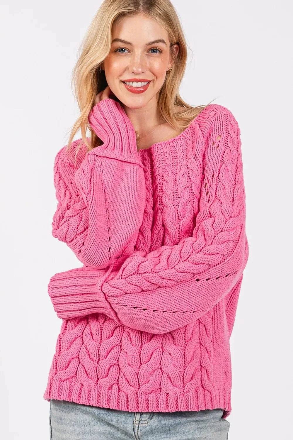 SAGE + FIG Cable-Knit Long Sleeve Sweater - Fashorio
