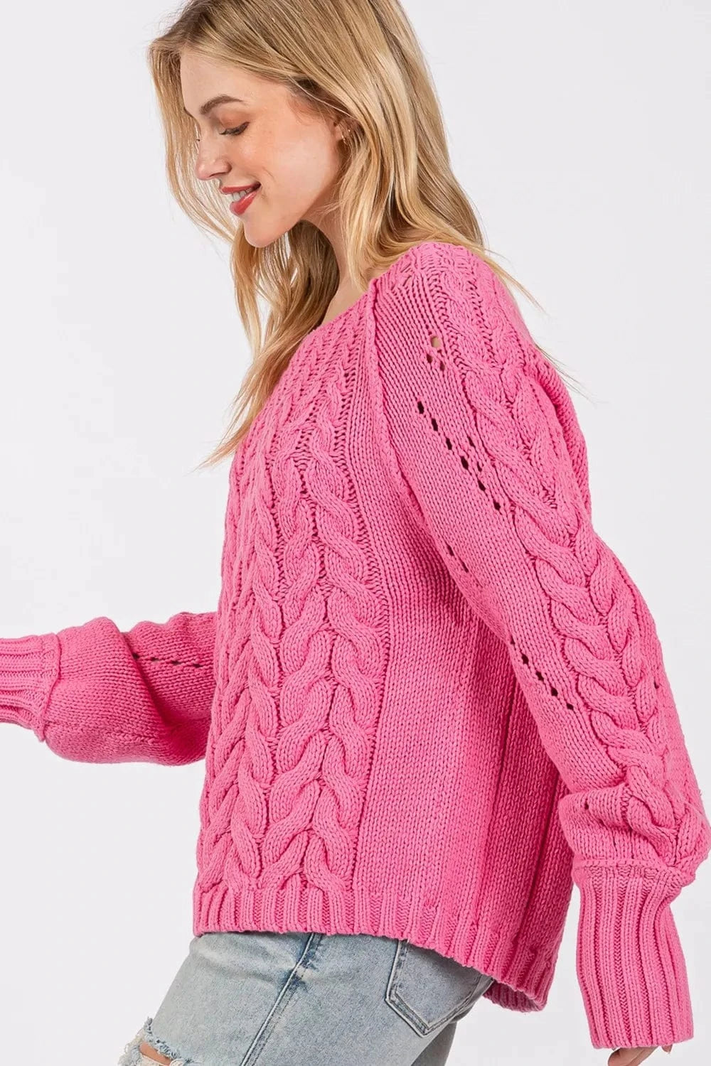 SAGE + FIG Cable-Knit Long Sleeve Sweater - Fashorio