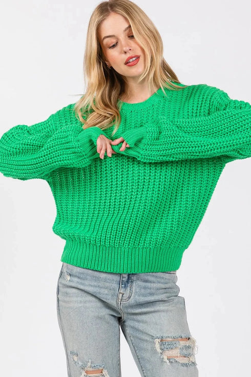 SAGE + FIG Round Neck Drop Shoulder Sweater - Fashorio